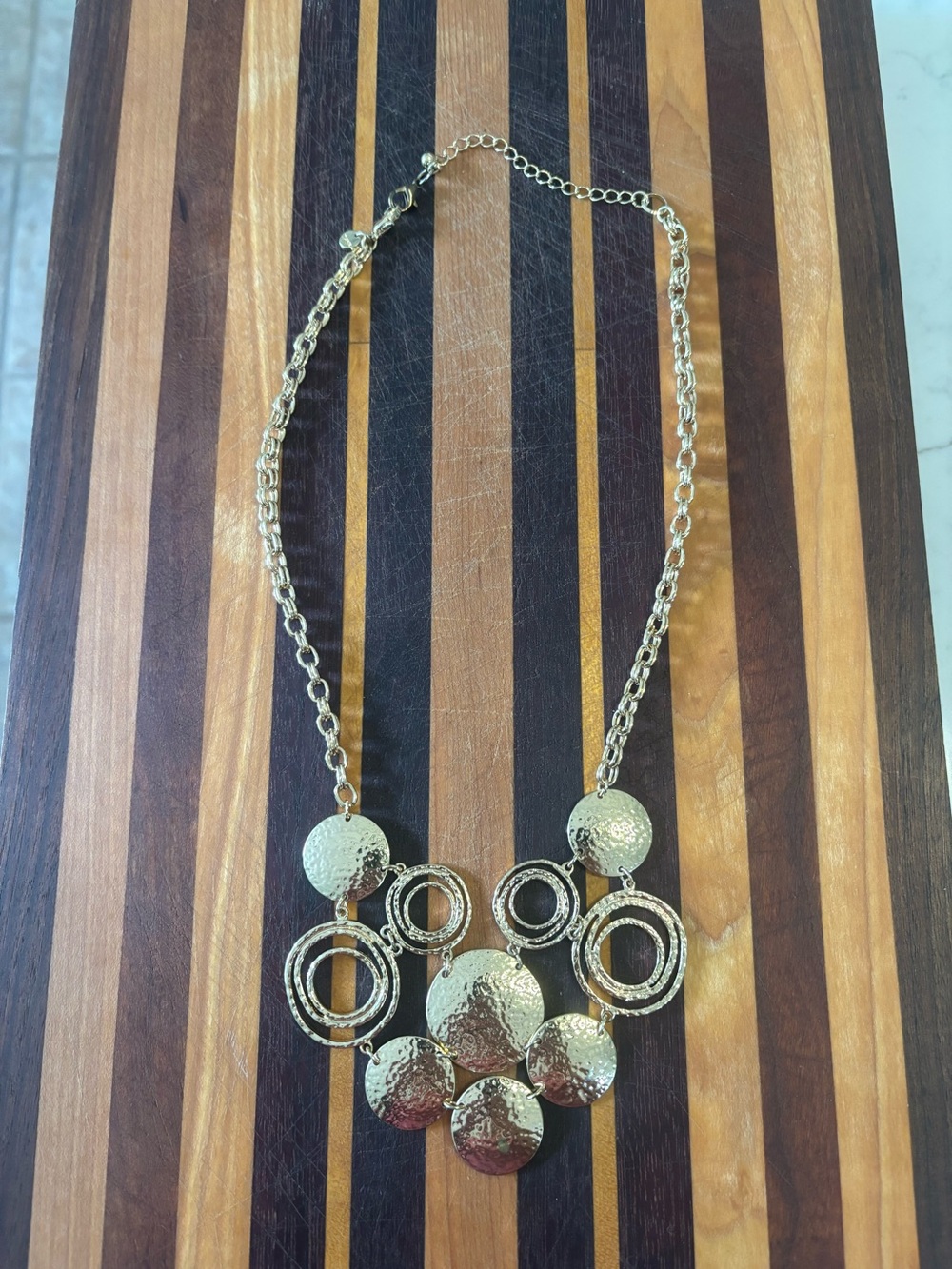 Gold-Tone Hammered Disc Statement Necklace
